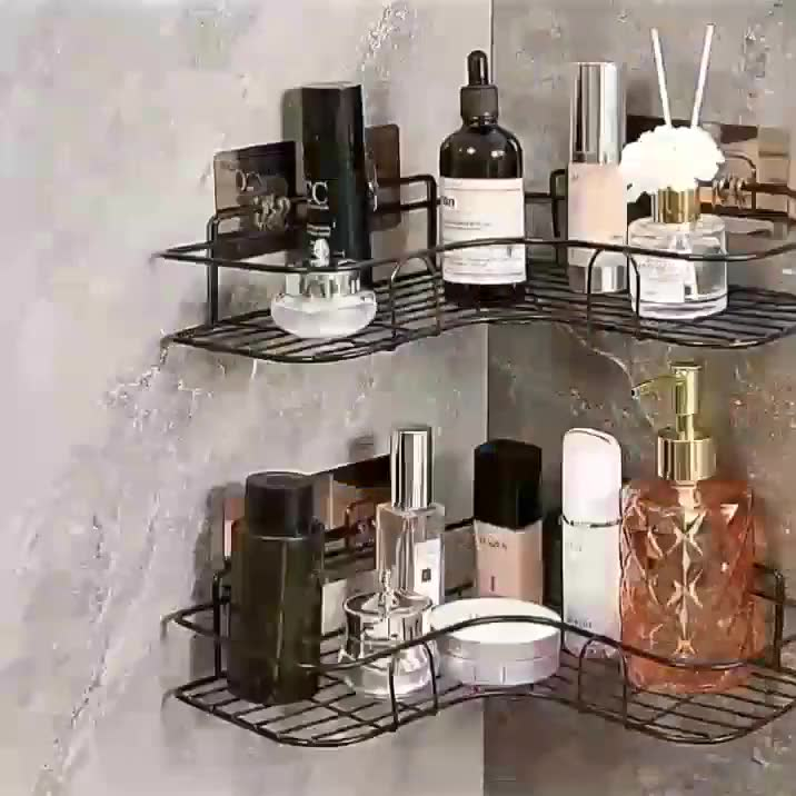 Kit Suporte Prateleira Porta Shampoo de Canto e Reto Com Adesivo Organizador