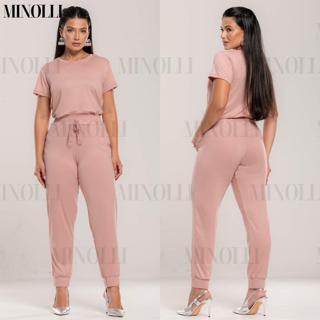 Conjunto Feminino Malha Suede Light Calça Jogguer Blusa Feminina Confortável Fardamento Roupa