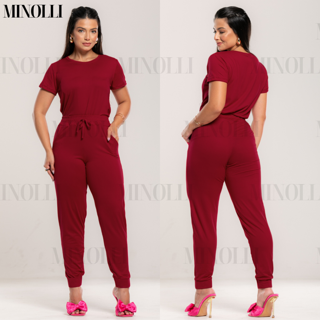 Conjunto Feminino Malha Suede Light Calça Jogguer Blusa Feminina Confortável Fardamento Roupa