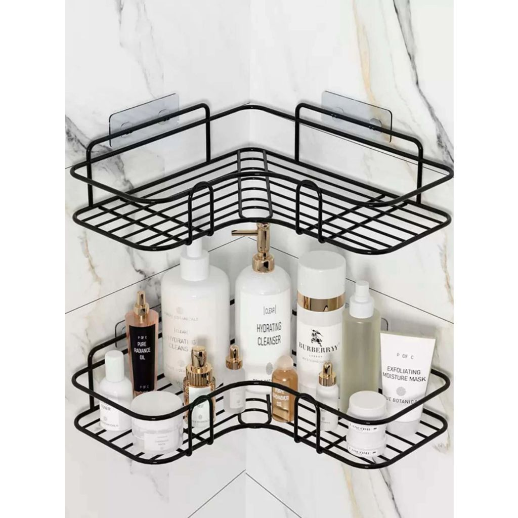 Kit Suporte Prateleira Porta Shampoo de Canto e Reto Com Adesivo Organizador