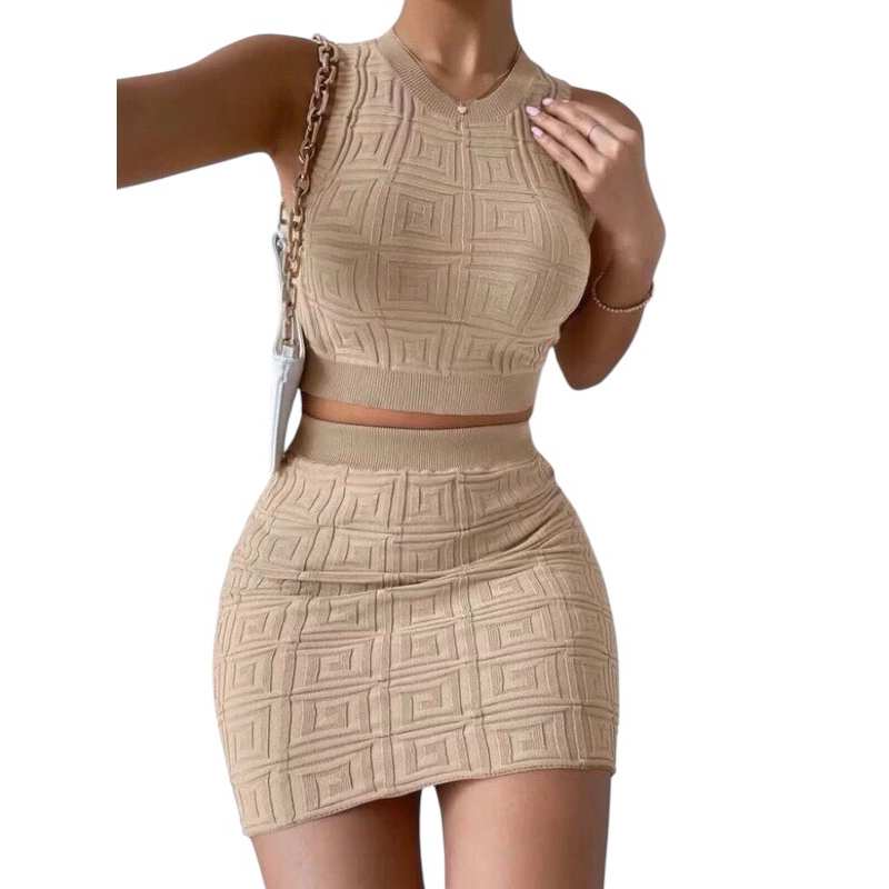 Conjunto Feminino Cropped e Saia Tricot Modal Moda Verão 2025