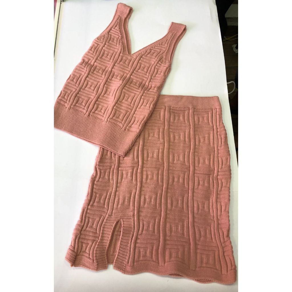 Conjunto Feminino Cropped e Saia Tricot Modal Moda Verão 2025