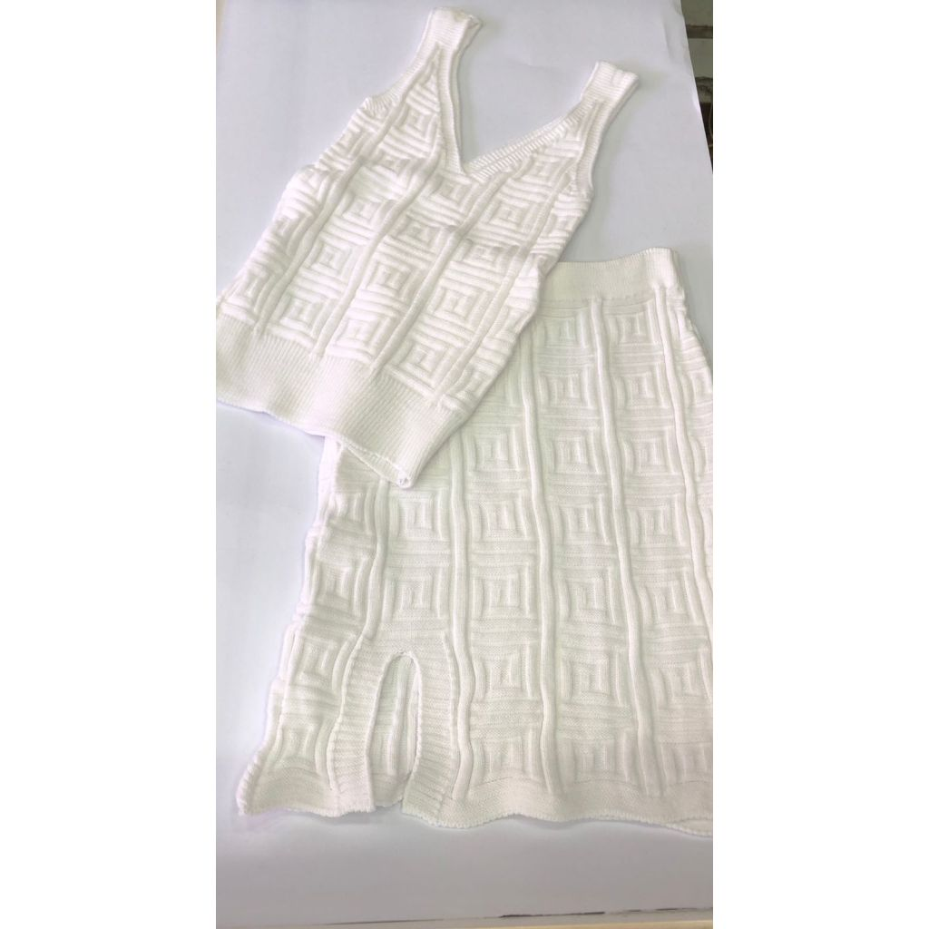 Conjunto Feminino Cropped e Saia Tricot Modal Moda Verão 2025