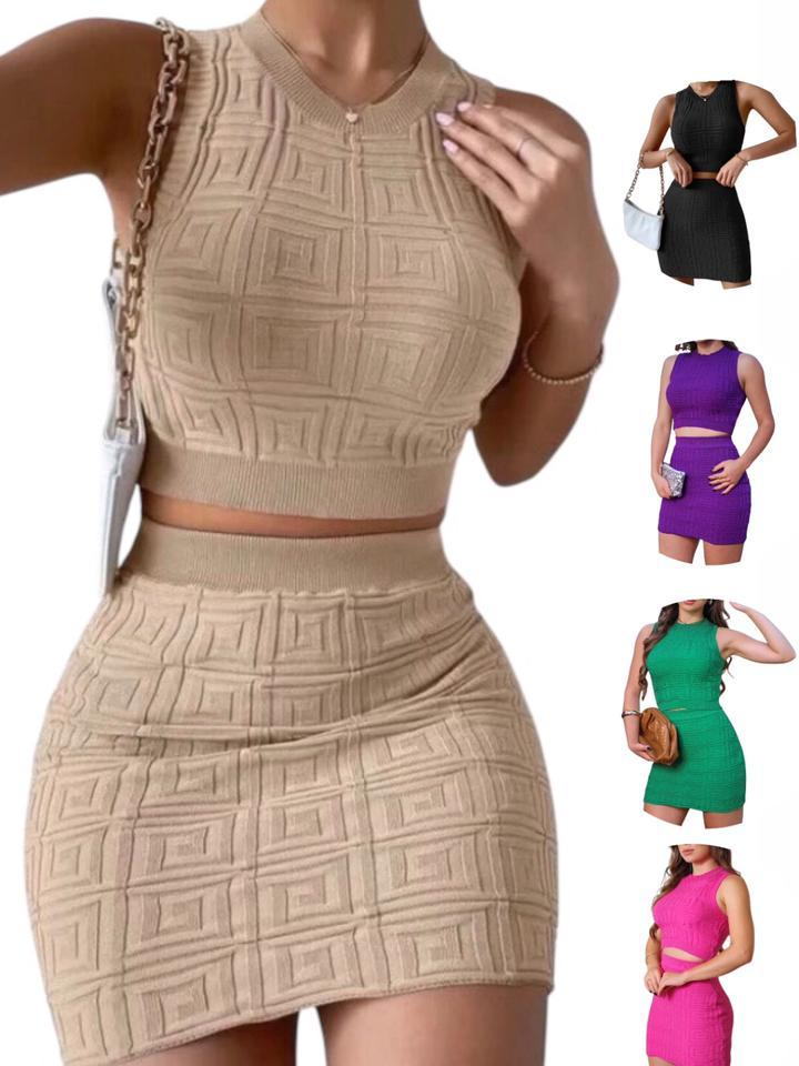 Conjunto Feminino Cropped e Saia Tricot Modal Moda Verão 2025