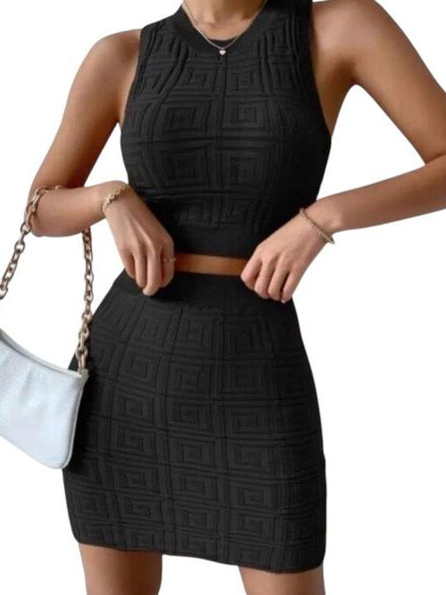 Conjunto Feminino Cropped e Saia Tricot Modal Moda Verão 2025