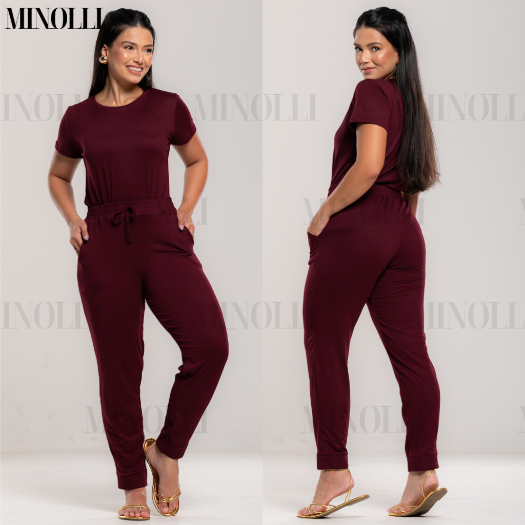 Conjunto Feminino Malha Suede Light Calça Jogguer Blusa Feminina Confortável Fardamento Roupa