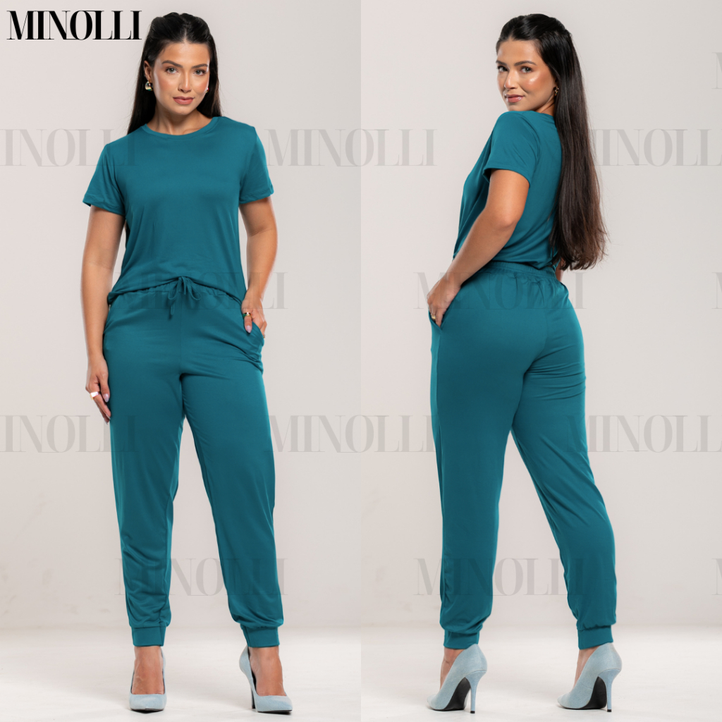 Conjunto Feminino Malha Suede Light Calça Jogguer Blusa Feminina Confortável Fardamento Roupa