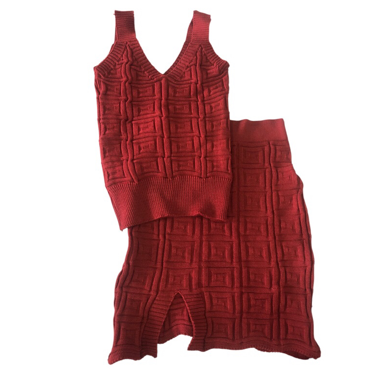 Conjunto Feminino Cropped e Saia Tricot Modal Moda Verão 2025