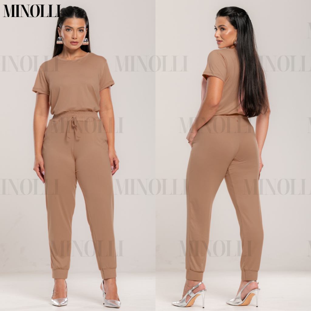 Conjunto Feminino Malha Suede Light Calça Jogguer Blusa Feminina Confortável Fardamento Roupa