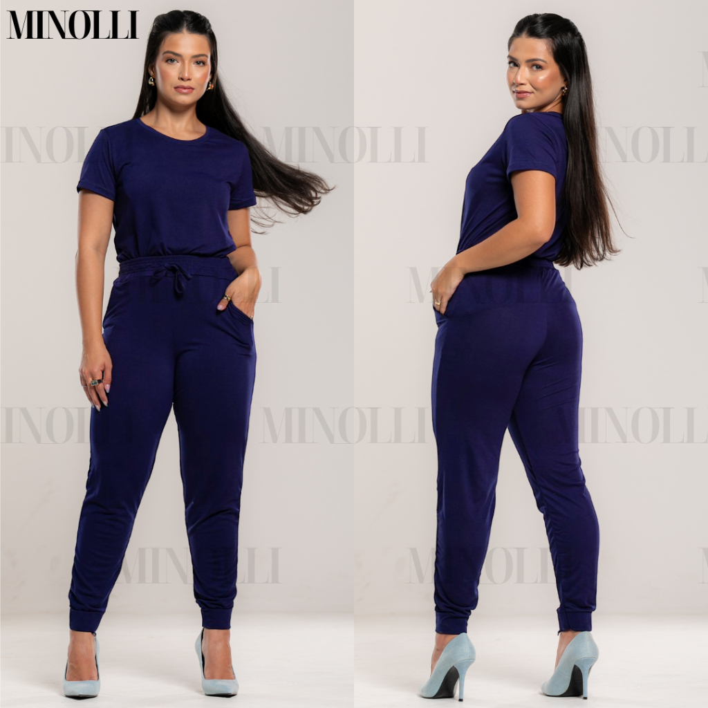 Conjunto Feminino Malha Suede Light Calça Jogguer Blusa Feminina Confortável Fardamento Roupa