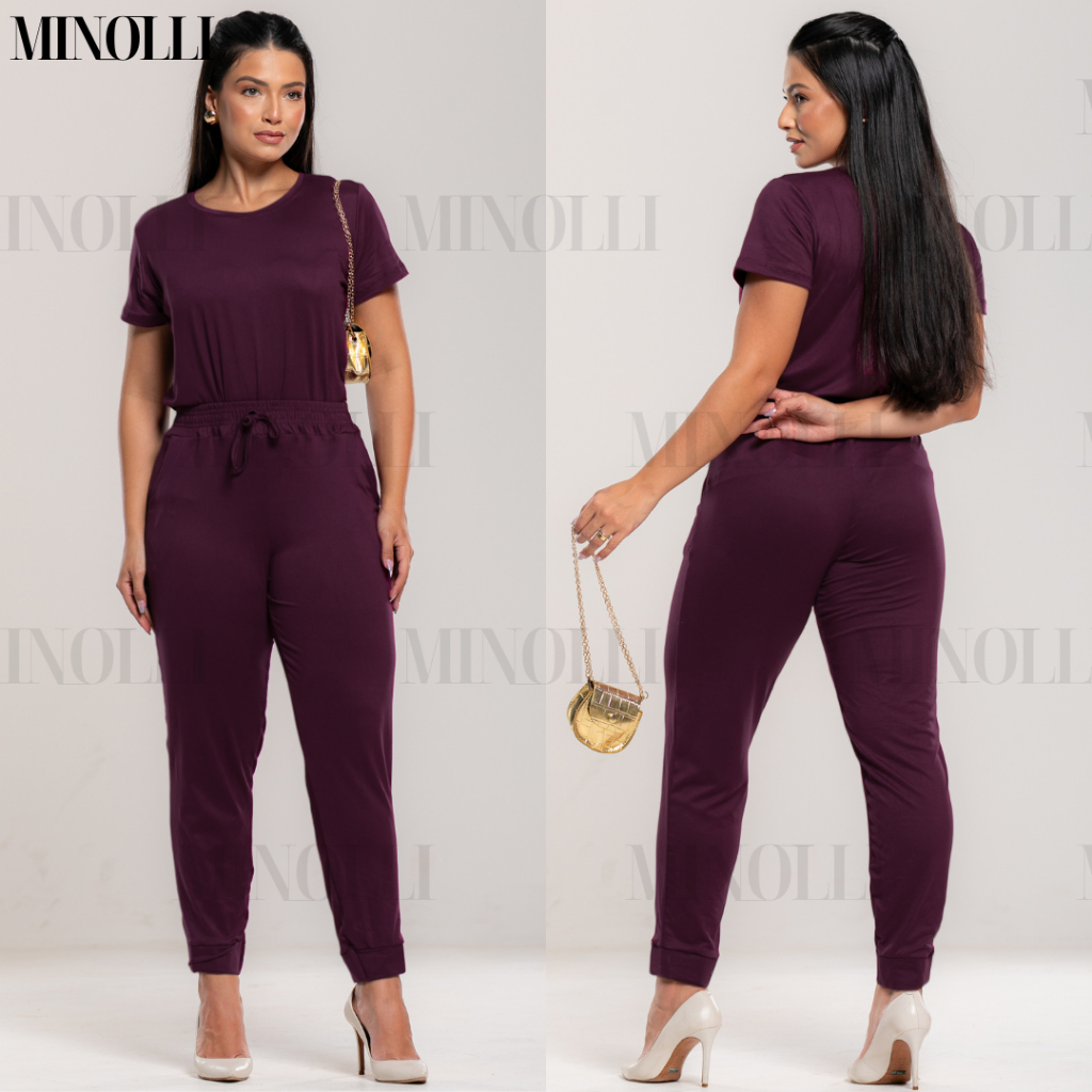 Conjunto Feminino Malha Suede Light Calça Jogguer Blusa Feminina Confortável Fardamento Roupa