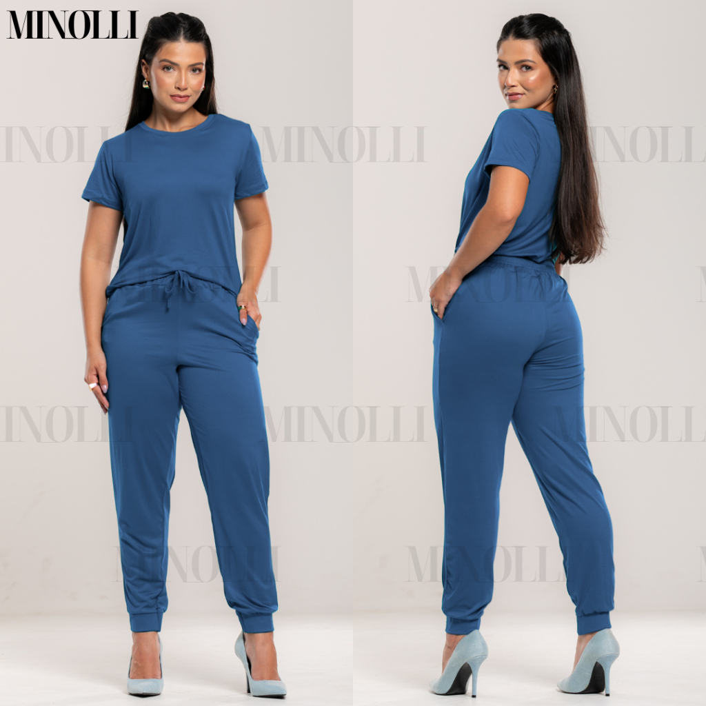 Conjunto Feminino Malha Suede Light Calça Jogguer Blusa Feminina Confortável Fardamento Roupa