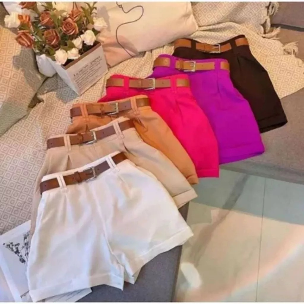 Short Alfaiataria Feminino Cintura Alta Com Bolso Com Cinto ENVIO IMEDIATO