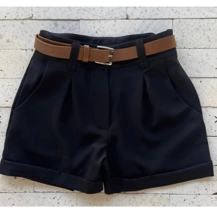 Short Alfaiataria Feminino Cintura Alta Com Bolso Com Cinto ENVIO IMEDIATO