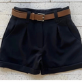 Short Alfaiataria Feminino Cintura Alta Com Bolso Com Cinto ENVIO IMEDIATO