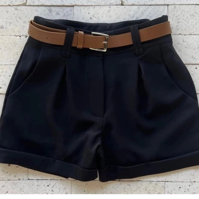 Short Alfaiataria Feminino Cintura Alta Com Bolso Com Cinto ENVIO IMEDIATO
