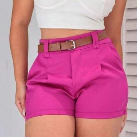 Short Alfaiataria Feminino Cintura Alta Com Bolso Com Cinto ENVIO IMEDIATO