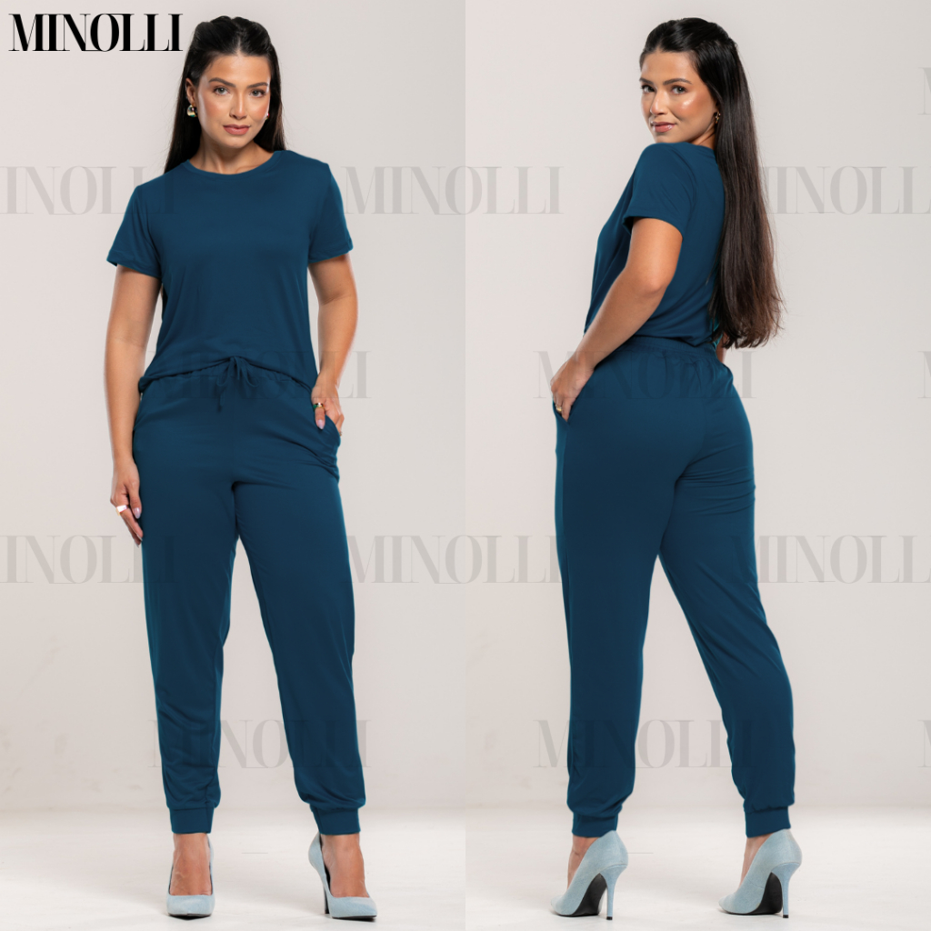 Conjunto Feminino Malha Suede Light Calça Jogguer Blusa Feminina Confortável Fardamento Roupa