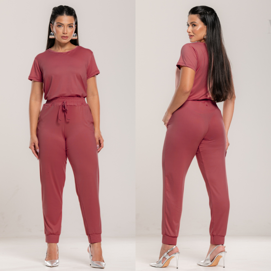 Conjunto Feminino Malha Suede Light Calça Jogguer Blusa Feminina Confortável Fardamento Roupa