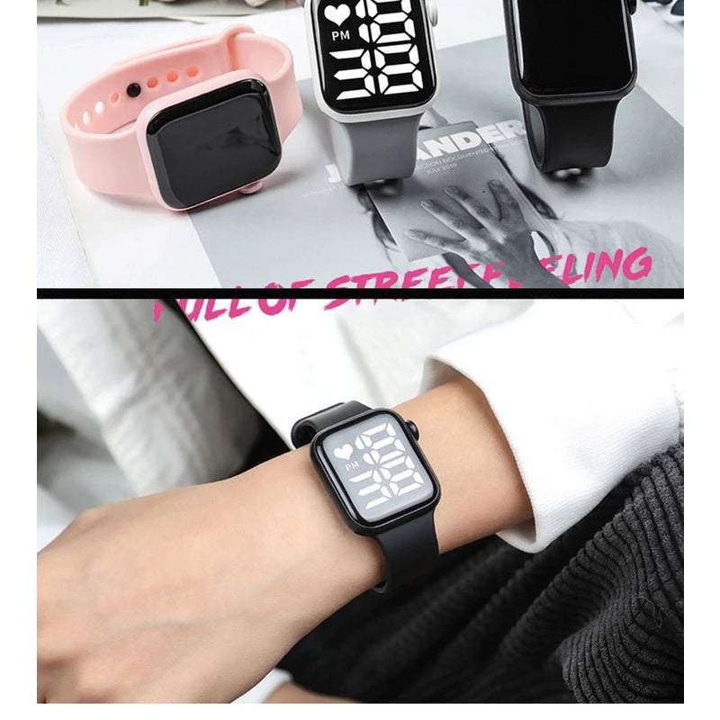 Relógio Feminino LED quadrado à prova d'água digital masculino Esportes