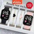 Conjunto De Relógio Digital Elegante , 4 Unidades , Caixa Quadrada , Pulseiras De Coração Para Mulheres , Presente De Na
